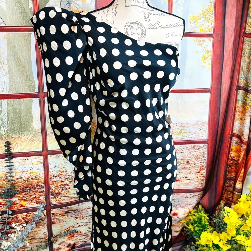 Polka Dot One-Shoulder Dress - Black & White